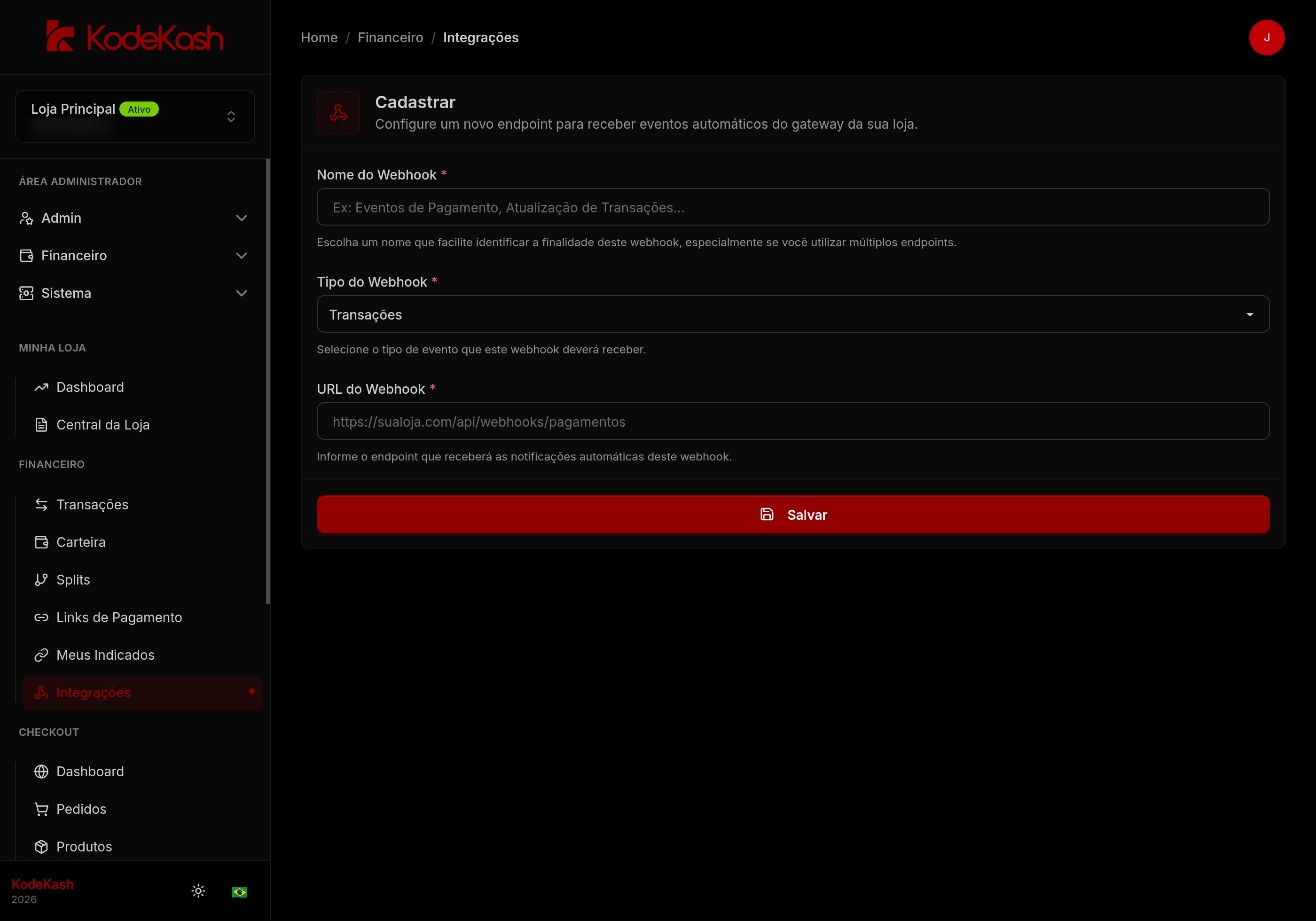 Painel de webhooks